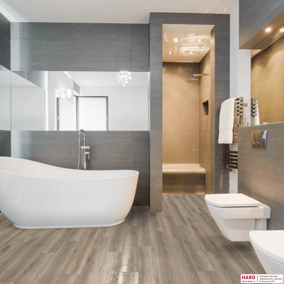 Пробковые полы Haro Дуб Дюна структур 537258 в интерьере ванной
