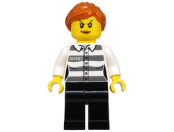 Police - Jail Prisoner 50382 Prison Stripes, Female, Black Legs, Scowl with Peach Lips, Orange Ponytail, n/a (cty1129)