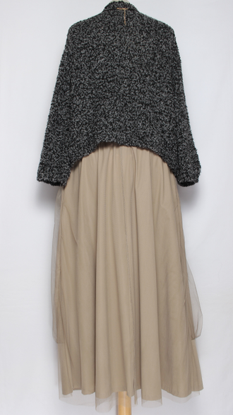 ДЖЕМПЕР КОРОТКИЙ "КИМОНО БУКЛЕ" широкий рукав 3\4  меланж графит, кофе  до р.50