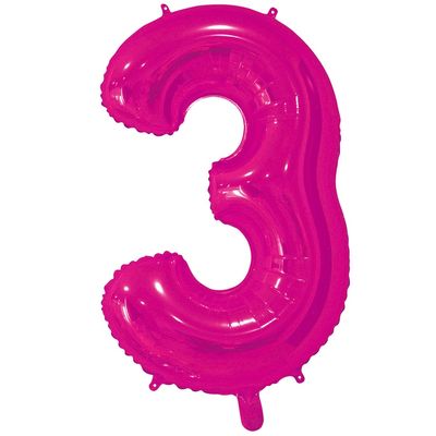 Фольгированная цифра 3 цвет ярко-розовый