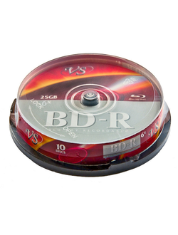 Носители информации Blu-ray BD-R, 6x, VS, Cake/10, VSBDR4CB1002