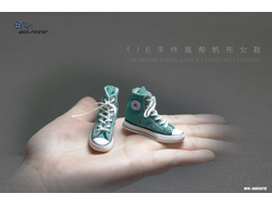 Женские кеды (зеленые) 1/6 hand-made high-top canvas women's shoes (WK-88007E) - WOLFKING