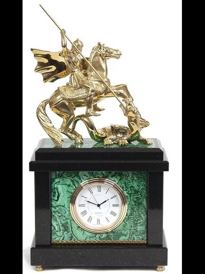 Часы интерьерные &quot;Георгий Победоносец&quot;,  малахит/долерит