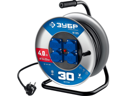 ЗУБР КГ-325, КГ, 3 x 2.5 мм2, 30 м, 4000 Вт, IP44, силовой удлинитель на стальной катушке, Профессионал (55079-30)