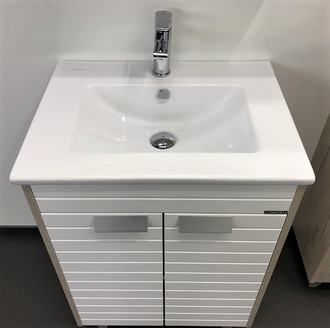 Тумба-умывальник "Клеон-60 Н" дуб дымчатый/белый с раковиной QUADRO 60