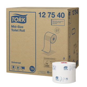 127540 Tork туалетная бумага Mid-size в миди рулонах базового качества Система T6, белая