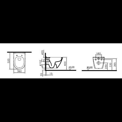 Подвесной безободковый унитаз с бидеткой VitrA S50, 52 см, цвет белый, 7740B003-0850