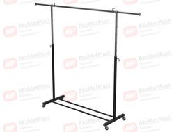 WT003 Вешало-рейл одноярусное регулируемое для одежды напольное на колесах, L=1200 мм ⇄ 1800 мм, цвет: черный-хром