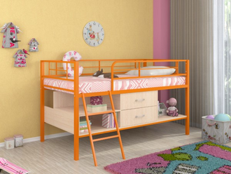 Кровать чердак металлическая детская Севилья - мини с ящиком (цвета в ассортименте)