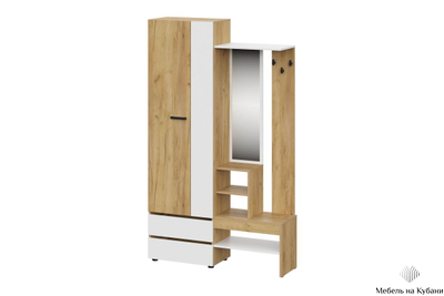 Абрау вешалка с зеркалом прихожая Дуб золотой/Белый