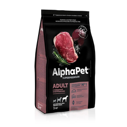 AlphaPet (АльфаПет) Superpremium сухой корм для взрослых собак крупных пород с говядиной и потрошками, 3 кг