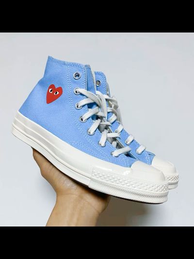 Converse Comme des Garcons Blue голубые высокие с сердечком