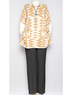 Джемпер объёмный "МЕКСИКА" серый, оранжевый р.46-54