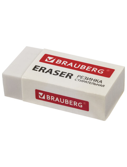 Ластик BRAUBERG "Simple", 38х20х10 мм, белый, прямоугольный, картонный держатель, 228073