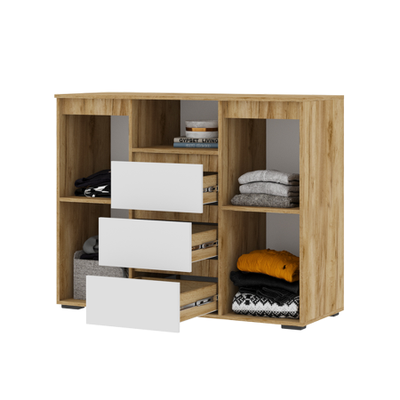 Хелен КМ 01 Комод 3 ящика и 2 створки 1200х960х465 дуб крафт золотой / белый