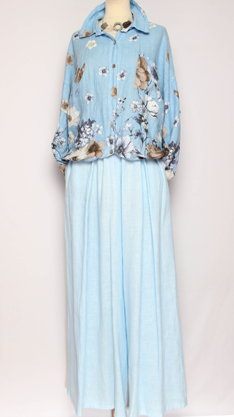 Юбка-брюки "Лён широкие палаццо" голубые р.48-54