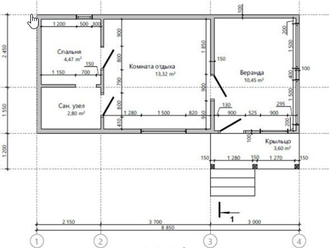 Одноэтажный каркасный дом с одной спальней 45м² (SK68)