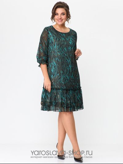 Модель: 2469.Женское шифоновое платье прямого силуэта в зеленом цвете
