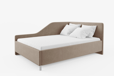 Угловая кровать, тахта, софа, подростковая MyCloud Муза, с подъемным механизмом, бельевым ящиком, боковой спинкой, ножки под робот пылесос