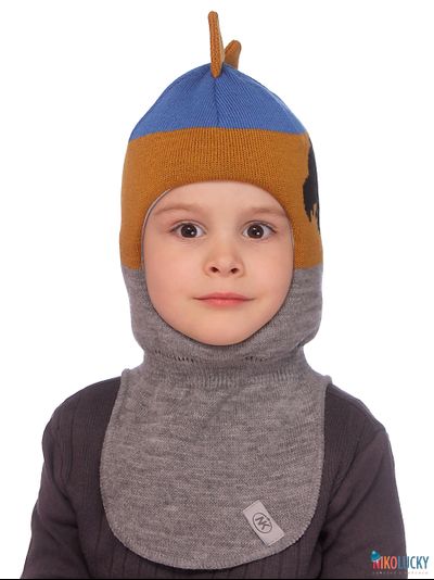 Шапка-шлем 20101-09 темно-серый, ярко-синий, горчица р.50-52