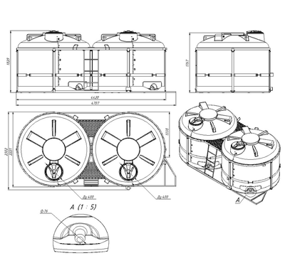 чертеж кассеты для КАС/ЖКУ на 10000 литров с полным сливом