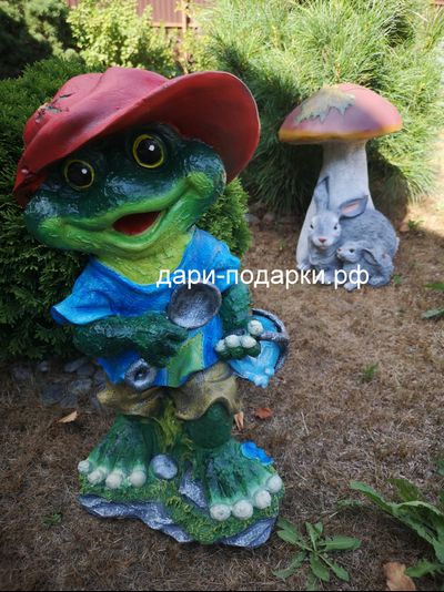 Садовая фигура Зайчики под грибом 45*30 см   5 кг   полистоун Россия 4098/016777