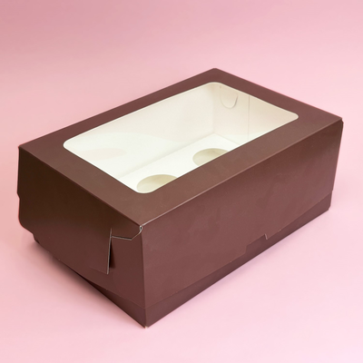 Коробка на 6 капкейков с прям. окном (шоколад), 235*160*100мм