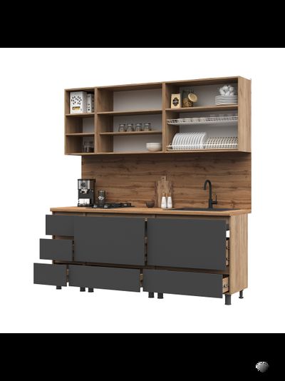 Хелен кухонный гарнитур 2 м Серый графит/Дуб крафт золото