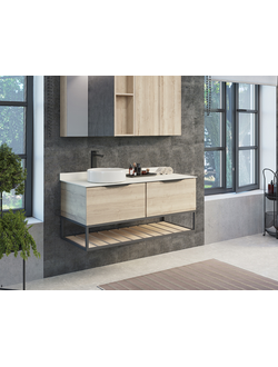 Тумба-умывальник "Порто 120-1" дуб дымчатый с белой столешницей с одной раковиной COMFORTY 9110