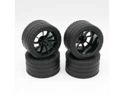 !АНАЛОГ! Wheel 62.3mm D. x 42mm Technic Racing Large with Black Tire 81.6 x 44 ZR Technic Straight Tread  23800 / 23799 , Black (23800c01) / 4 шт.