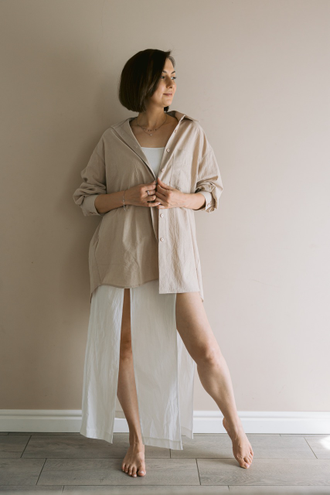 Платье-комбинация из вареного хлопка (белого цвета)