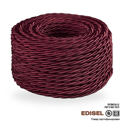 Витой ретро провод 3х2.5 гранатовый шелк бухта