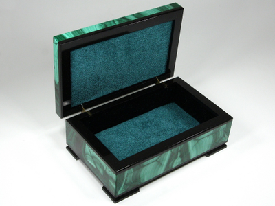 Шкатулка из Малахита с крышкой на шарнирах, ДР Конго (110*70*43 мм, вес: 411 г) №26663