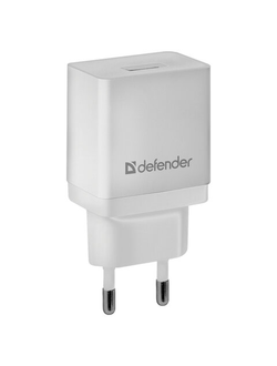 Зарядное устройство сетевое (220 В) DEFENDER EPA-10, 1 порт USB, выходной ток 2,1 А, белое, 83549