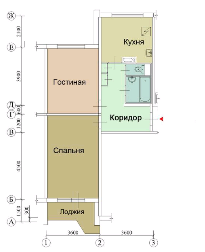 План квартиры П 44 до перепланировки 