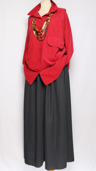 Рубашка Бохо вельветовая "КАРМАНЫ КЛАПАНЫ"  красная до р.54