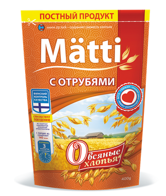 Matti хлопья 400г овсяные с отрубями дой-пак