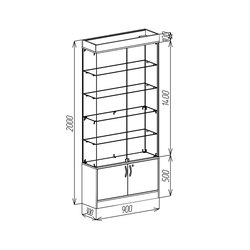 (TSV 5) Витрина пристенная стеклянная, со шкафчиком