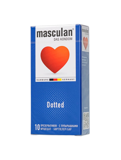 305 Презервативы Masculan, сlassic 2, doty, латекс, точечные, розовые, 19 см, 5,3 см, 10 шт.