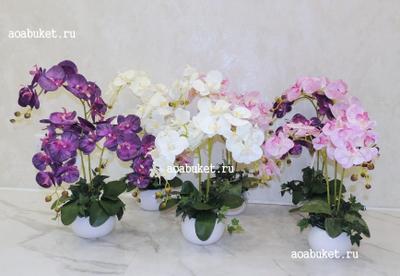 Композиция орхидея белая три ветки № ОР021