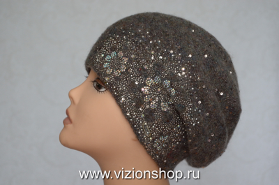 Вязаный берет для женщин зима 2020 Италия Vizio 6442 коричневый