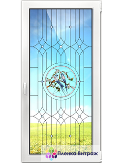 Витражная пленка, витражная пленка самоклеющаяся под заказ,пленочный витраж флора с птицами