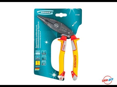 Длинногубцы комбинированные с изогнутой головой, диэлектрические рукоятки до 1000 В, 200 мм GROSS