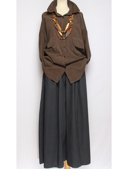 Рубашка Бохо вельветовая  "КАРМАНЫ КЛАПАНЫ"  шоколад до р.54