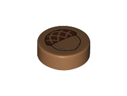 Tile, Round 1 x 1 with Acorn Pattern, Medium Nougat (98138pb070 / 6179569 / 6395410)