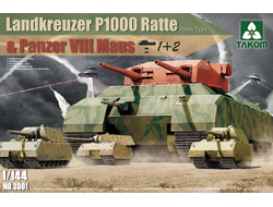Сборная модель: (Takom 3001)  Сверхтяжелый танк Landkreuzer P1000 Ratte и танк Panzer  VIII Maus (3 в 1)