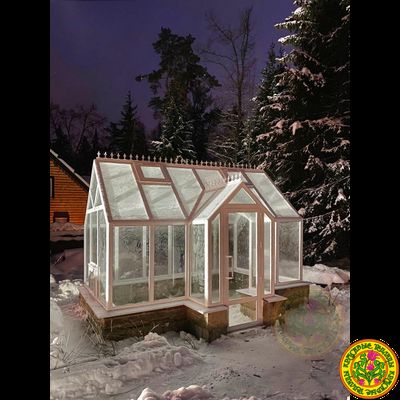 Базовая комплектация теплицы в английском стиле с холлом из стекла и алюминия ЕЛИЗАВЕТА S размером 4000 х 3000