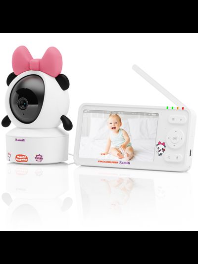 WiFi Видеоняня Ramili Baby RV700PANDA Пандочка, Малышарики, с креплением, 1 моторизированная видеокамера + монитор, 2К, с DVR