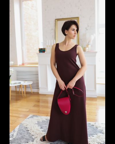 Платье летнее с поддержкой груди длины макси (портвейн)