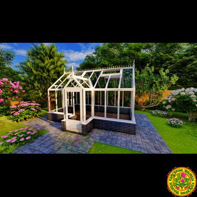 Базовая комплектация теплицы в английском стиле с холлом из стекала и алюминия ЕЛИЗАВЕТА М размером 5000 х 3000 мм